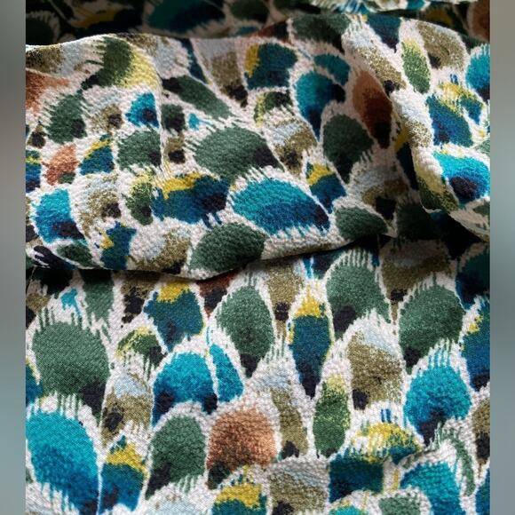 NWOT Artsy Colorful Peacock Cold shoulder Bell 3/4 Sleeve Asymmetrical Blouse 3X - Picture 9 of 11